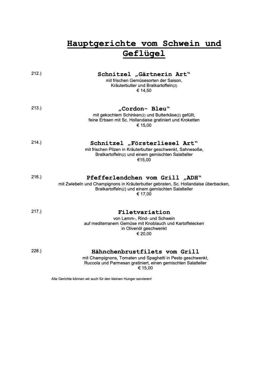 Speisekarte | Landgasthaus Lockemann